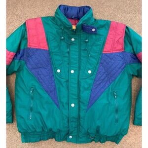 Vintage In Crowd Jacket Womens XL Nylon Puffer Ski Retro 80s Hooded Zip Coat